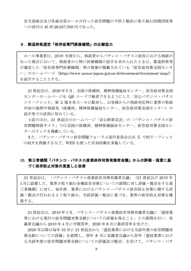 2024年度パチンコ・パチスロ依存問題対策実施状況報告書８